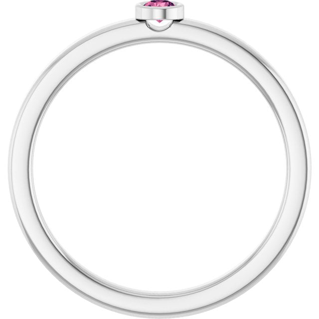 Round Pink Tourmaline Solitaire Ring in Platinum