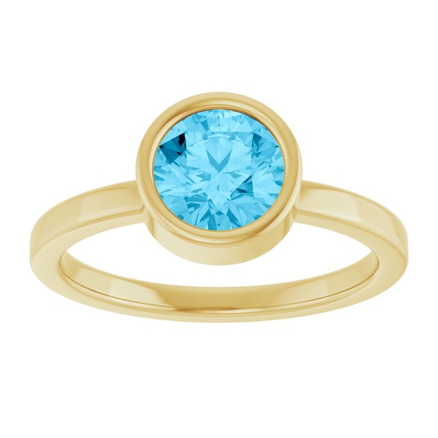 Round Aquamarine Solitaire Ring in Gold