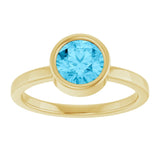 Round Aquamarine Solitaire Ring in Gold