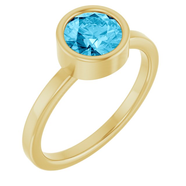 Round Aquamarine Solitaire Ring in Gold