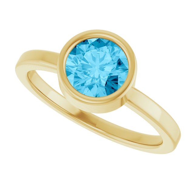Round Aquamarine Solitaire Ring in Gold