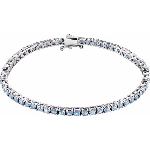 Round Natural Aquamarine Line Bracelet In Gold & Platinum
