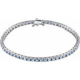 Round Natural Aquamarine Line Bracelet In Gold & Platinum