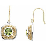 Peridot & Diamond Cushion Stud Earrings in Gold and Platinum