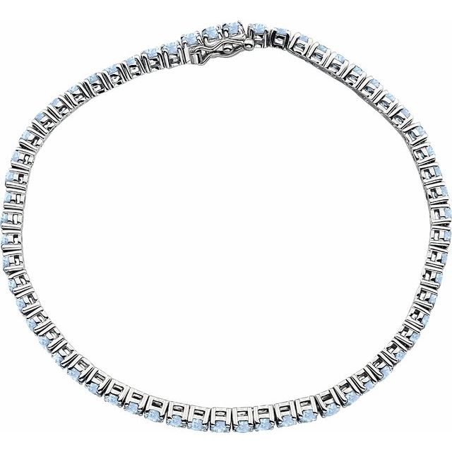 Round Natural Aquamarine Line Bracelet In Gold & Platinum