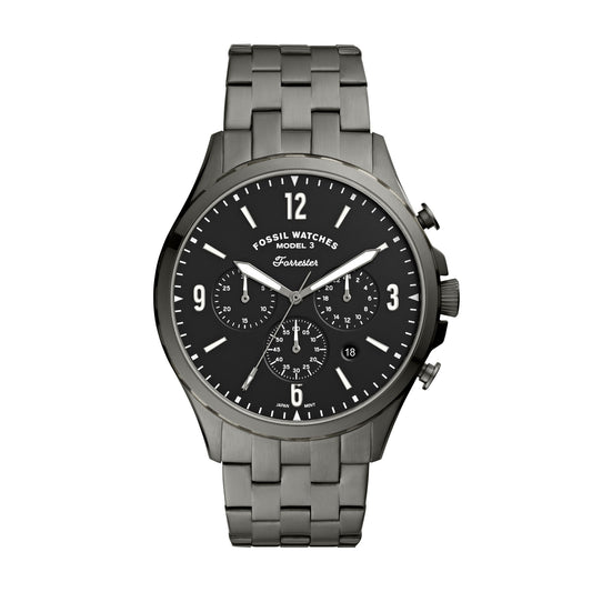 Fossil Men S Forrester Chronograph  Smoke-Tone Stainless Steel Watch  FS5606