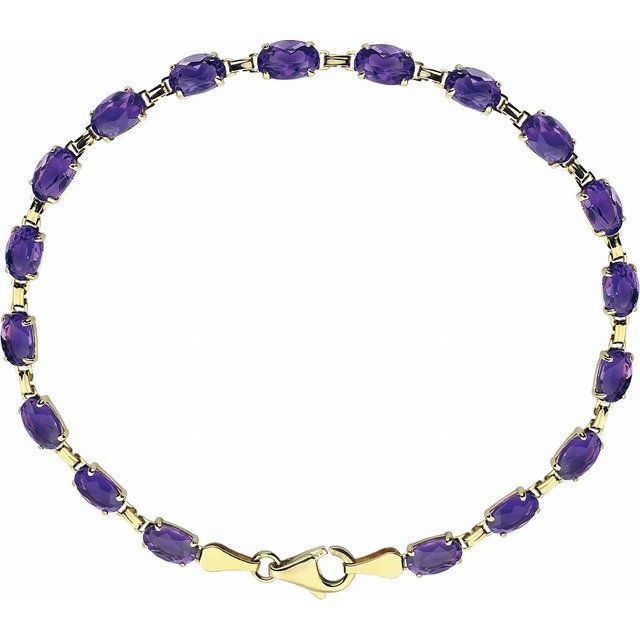 Oval Natural Amethyst Line Bracelet In Gold & Platinum