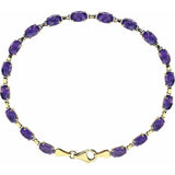 Oval Natural Amethyst Line Bracelet In Gold & Platinum