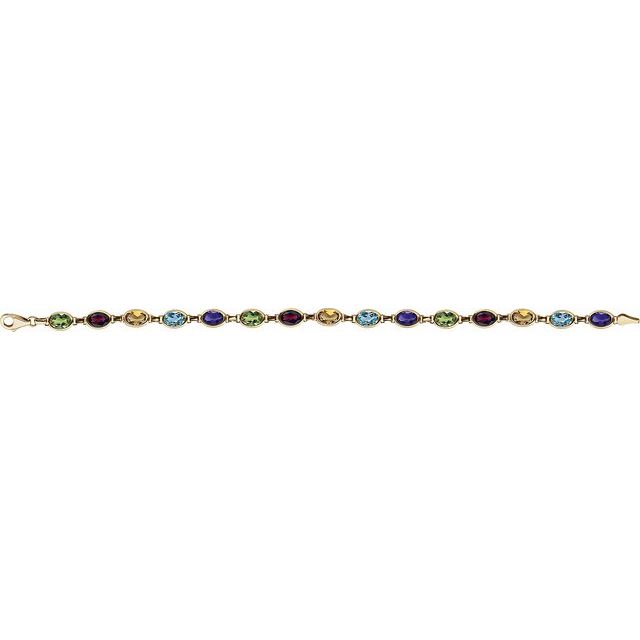 Oval Natural Multi-Gemstone Line Bracelet In Gold & Platinum