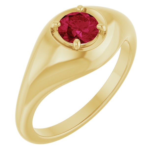 Round Lab-Grown Ruby Solitaire Ring in Gold and Platinum