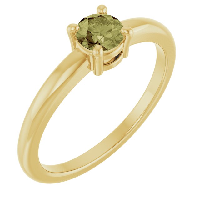 Round Green Sapphire Solitaire Ring in Yellow Gold