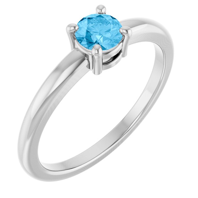 Round Swiss Blue Topaz Solitaire Ring in White Gold