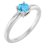 Round Swiss Blue Topaz Solitaire Ring in White Gold