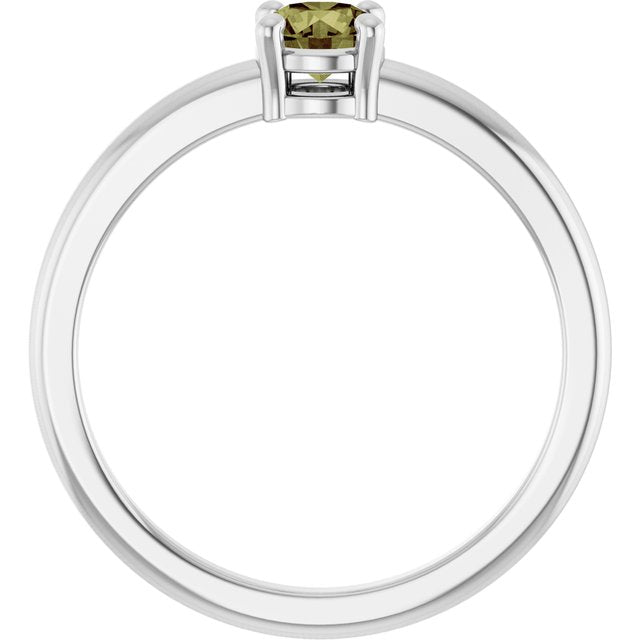 Round Green Sapphire Solitaire Ring in White Gold