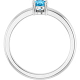 Round Swiss Blue Topaz Solitaire Ring in White Gold
