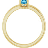 Round Swiss Blue Topaz Solitaire Ring in Yellow Gold