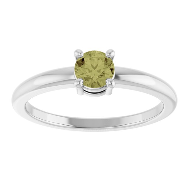 Round Green Sapphire Solitaire Ring in White Gold