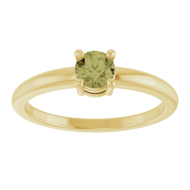 Round Green Sapphire Solitaire Ring in Yellow Gold