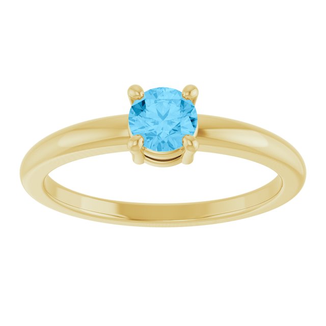 Round Swiss Blue Topaz Solitaire Ring in Yellow Gold