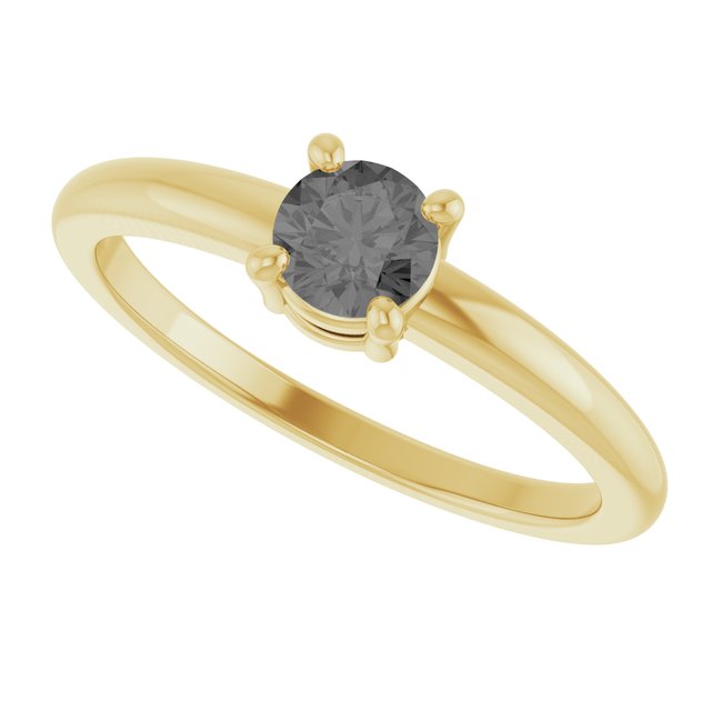 Round Gray Spinel Solitaire Ring in Yellow Gold