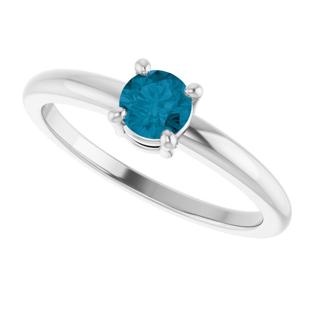 Round London Blue Topaz Solitaire Ring in White Gold