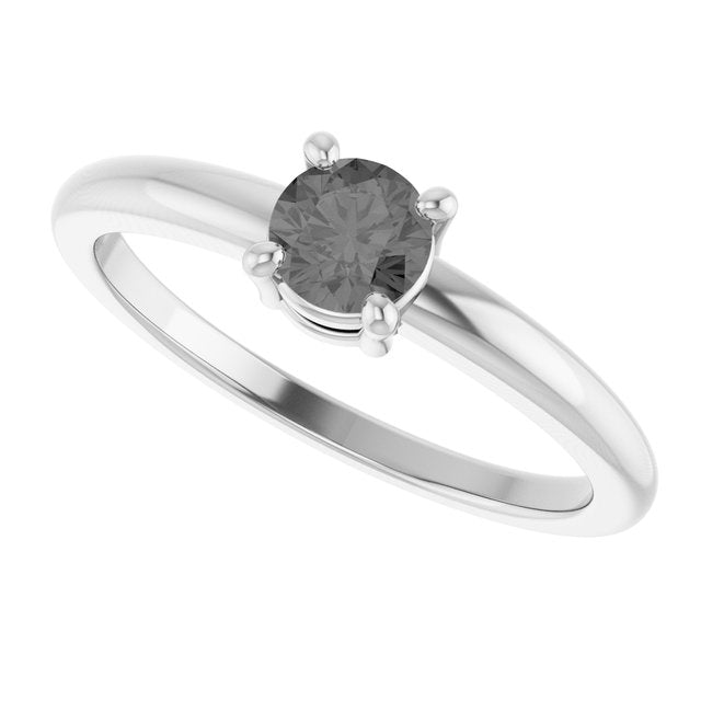Round Gray Spinel Solitaire Ring in White Gold