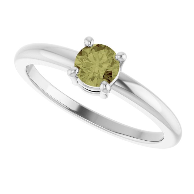 Round Green Sapphire Solitaire Ring in Gold and Platinum