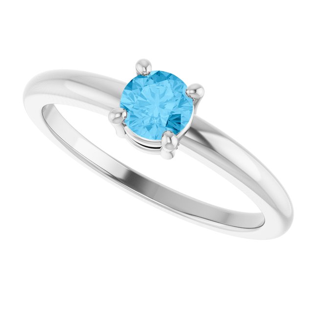 Round Swiss Blue Topaz Solitaire Ring in White Gold