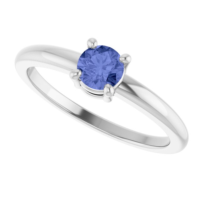 Round Tanzanite Solitaire Ring in Gold and Platinum