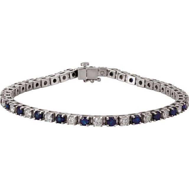 Round Lab-Grown Blue Sapphire & Lab-Grown Diamond Line Bracelet In Gold & Platinum