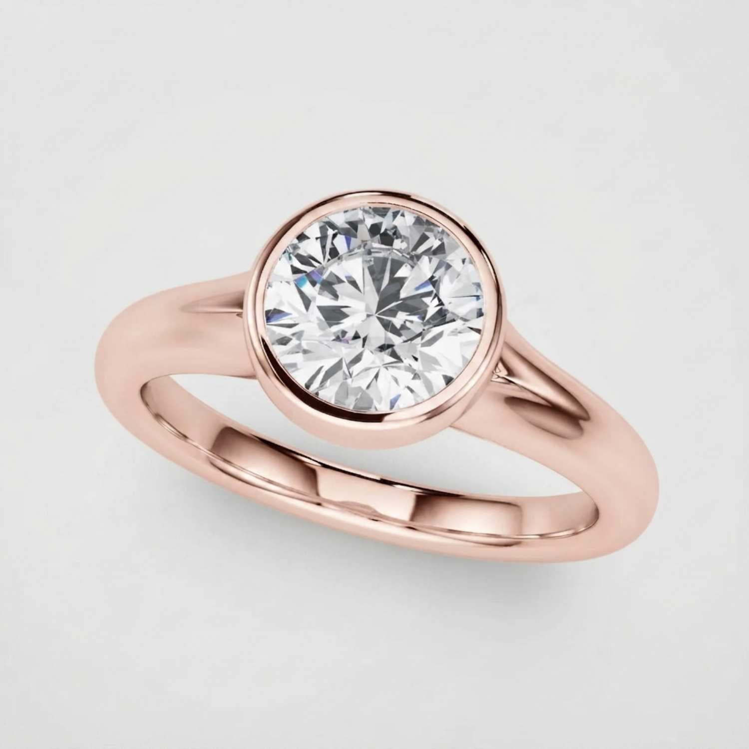 Lab Grown Diamond Round Solitaire Engagement Ring |  D-VVS | Bezel Set