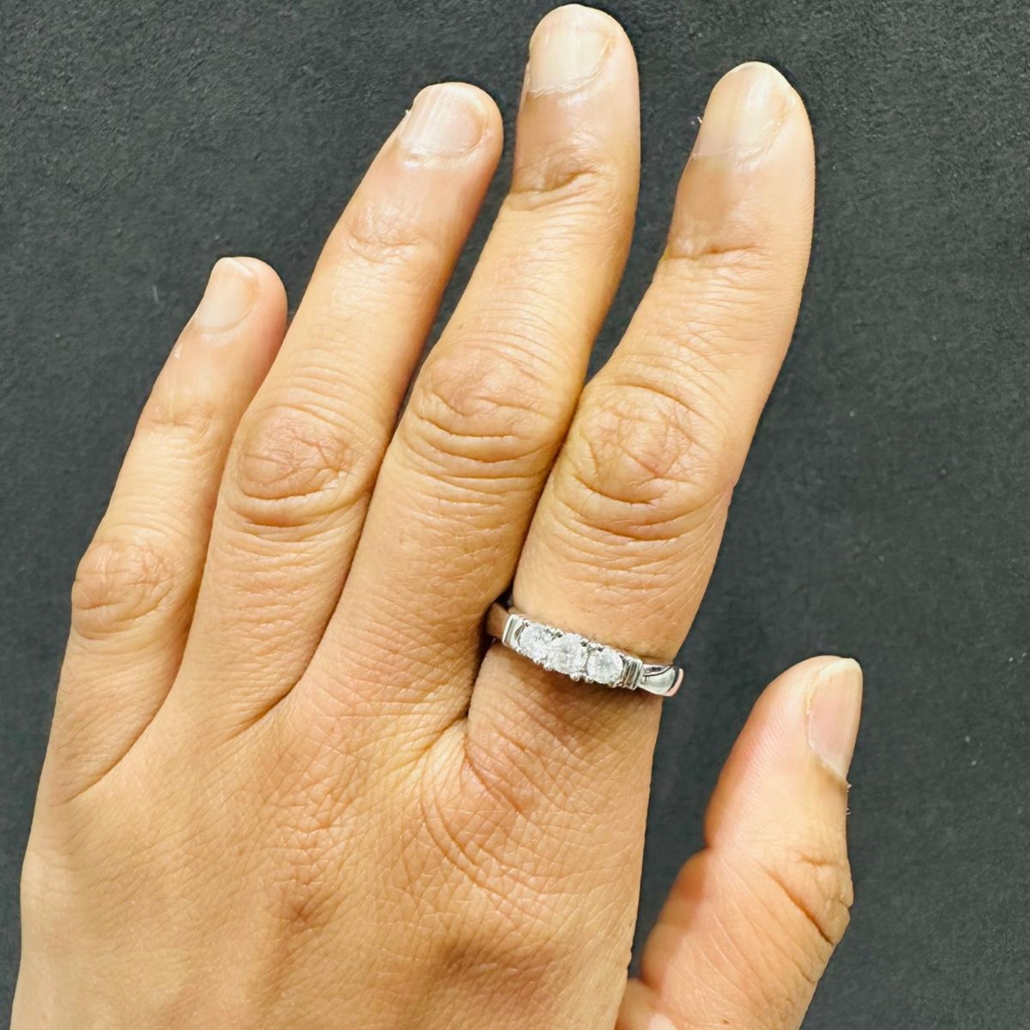 14K White Gold Prong Set Round Cut Natural Diamond 3-Stone Engagement Ring Birthday Gift for Women