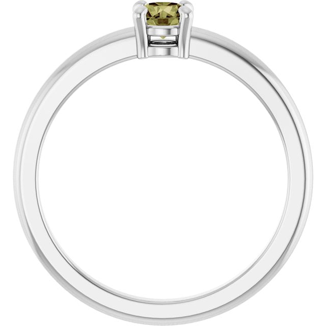Round Green Sapphire Solitaire Ring in Platinum