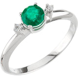 Round Emerald Three Stone Ring with Diamond Accents in White Gold