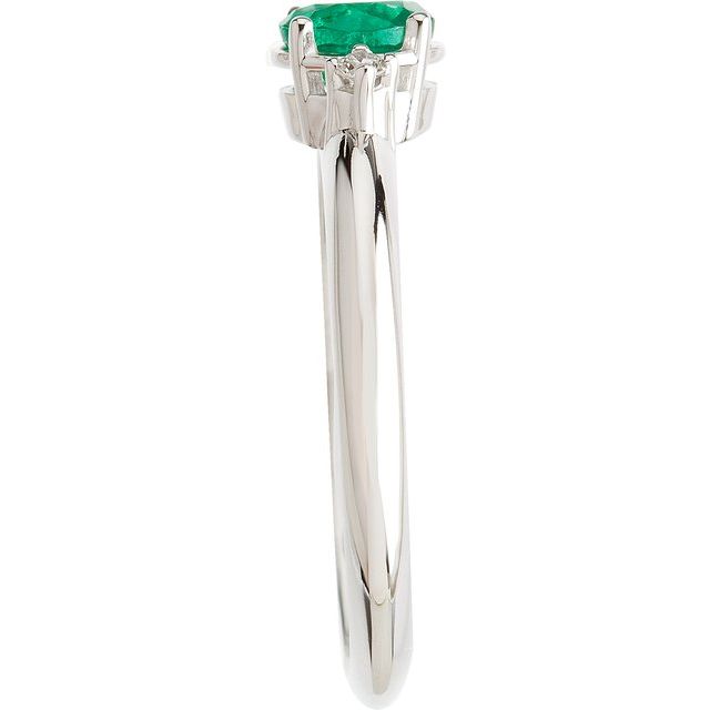 Round Emerald Three Stone Ring with Diamond Accents in White Gold