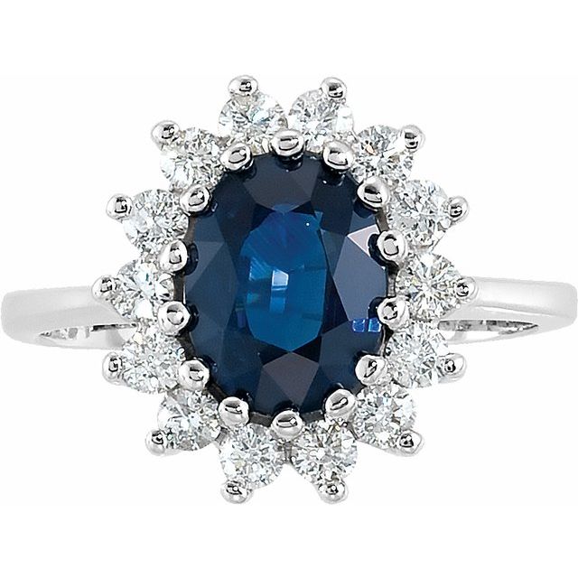 Oval Blue Sapphire Cluster Ring with Diamond Accents in Gold