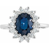Oval Blue Sapphire Cluster Ring with Diamond Accents in Gold