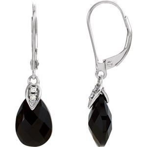 Black Onyx & Diamond Briolette Stud Earrings in Gold and Platinum