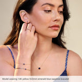 1-Stone Natural Blue Sapphire & Round Bezel-Set Link Bracelet In Set