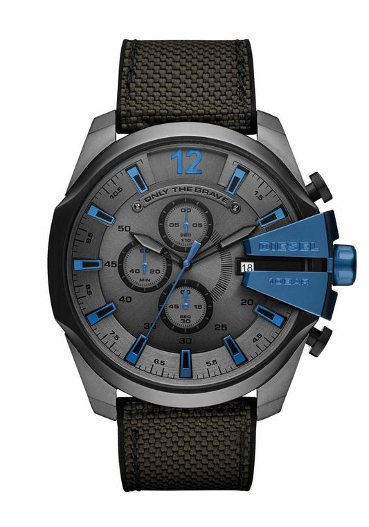 Diesel Mens Mega Chief Dark Stainless Steel Black Fabric Strap Watch DZ4500