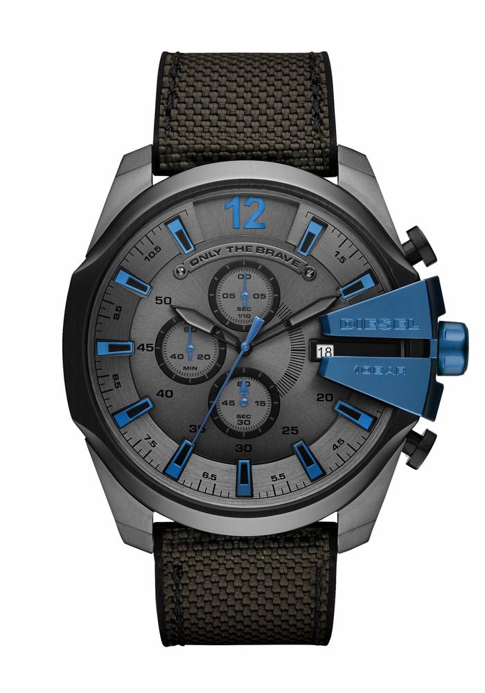 Diesel Mens Mega Chief Dark Stainless Steel Black Fabric Strap Watch