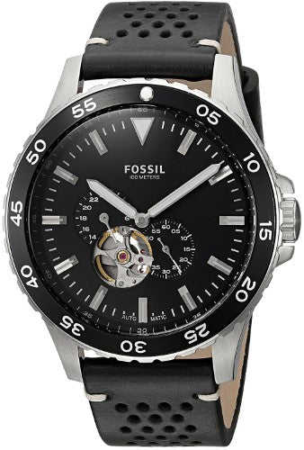 Fossil Men S Crewmaster ME3148 Silver Leather Automatic Dress Watch