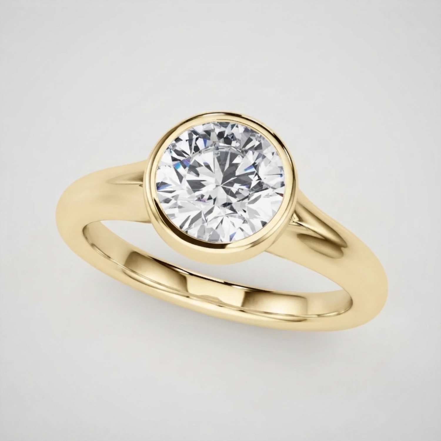 Lab Grown Diamond Round Solitaire Engagement Ring |  D-VVS | Bezel Set