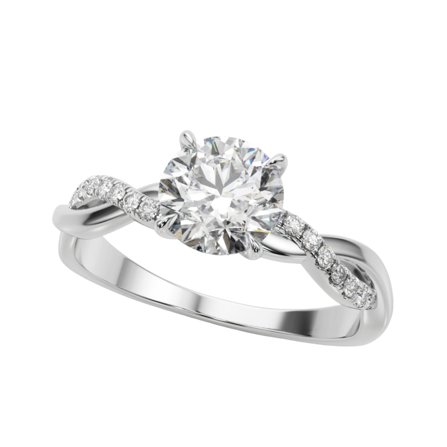 Round cut lab diamond engagement ring, Twisted shank