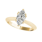 9K yellow gold solitaire ring, Marquise cut engagement ring, Minimal diamond knife edge ring