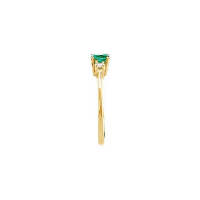 Round Emerald Three Stone Ring with Diamond Accents in Yellow Gold
