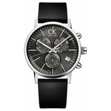 Calvin Klein men's watch featuring a chronograph dial and leather strap.
