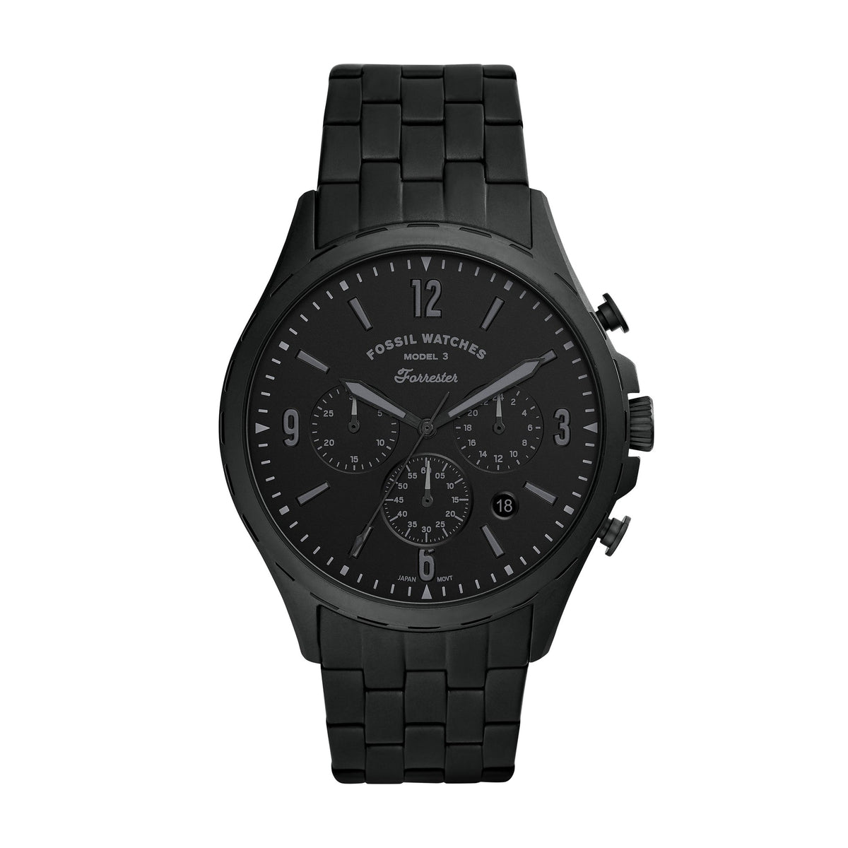 Fossil Forrester Men’s Chronograph Watch – Black Dial, Black Stainless-Steel Bracelet