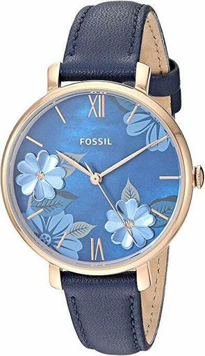 Fossil Womens Jacqueline Three-Hand Navy Leather Watch ES4673