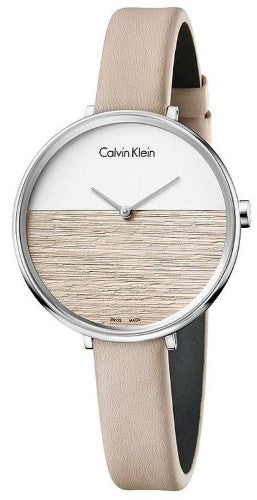 CK Calvin Klein Rise Beige Leather Strap Women's Watch